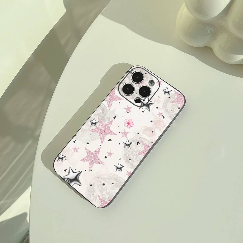 C-Цветной Звездный Чехол Для Телефона Для iPhone 17,16,15,14,13,12,11 Pro Max, Легкий и Практичный Мягкий Черный Чехол
