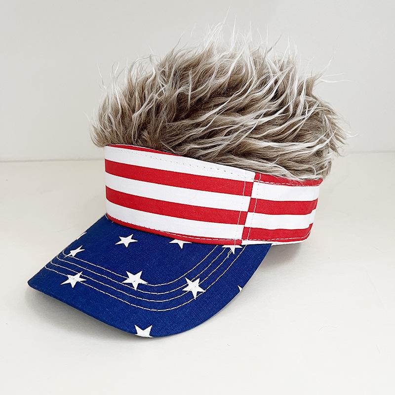 Fashion American flag simulation wig baseball cap European and American street personality wide brim cap batch