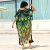 EDOLYNSA Женский кафтан большого размера с принтом в стиле бохо, зеленый свободный халат 2024 года, летняя праздничная одежда для отдыха, пляжное платье, купальник, накидка Q1674