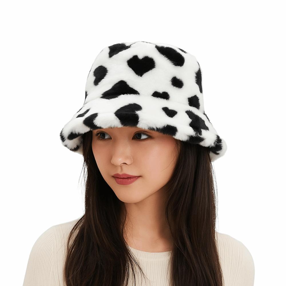 Cute Faux Fur Plush Fisherman Hat Thicken Warm Love Heart Bucket Hat Coldproof Fluffy Winter Plush Hat Autumn