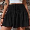 Женские летние струящиеся шорты с эластичной резинкой и высокой талией, с оборками на шнурке, мини-юбка, шорты, повседневные плиссированные эластичные спортивные шорты