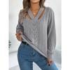 Autumn Winter Casual Hollow Out V-neck Twist Pullover Sweater Long Sleeve Casual Fashion Elegant Casual Tops Ladies Office Streetwear Simple Clothing