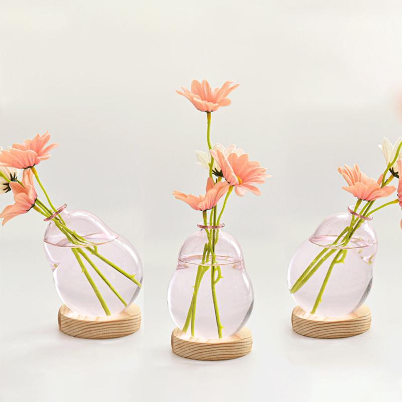 Creative New Bubble Vase Hydroponic Glass Vase Transparent Pink Flower Arrangement Table Decoration Aromatherapy Bottle Ornament