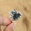 Trillion Black Tourmaline Rough Stone Boho Flower Promise Ring Sterling Silver