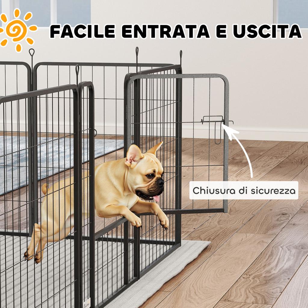 12-Panel Modular Dog Playpen, 68x1.5x80cm, Black Steel, with Entrance Door