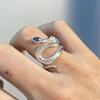 Sea Blue Topaz Snake Opening Ring with Creative Niche Design, Ins Cool Style Ring