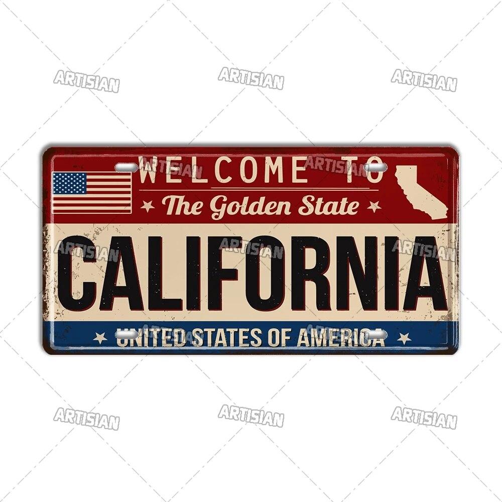 Artisian USA License Plate US Welcome To Metal Sign Landmark City State Decorative Plaque Wall Decor Garage Bar Pub Club Hotel