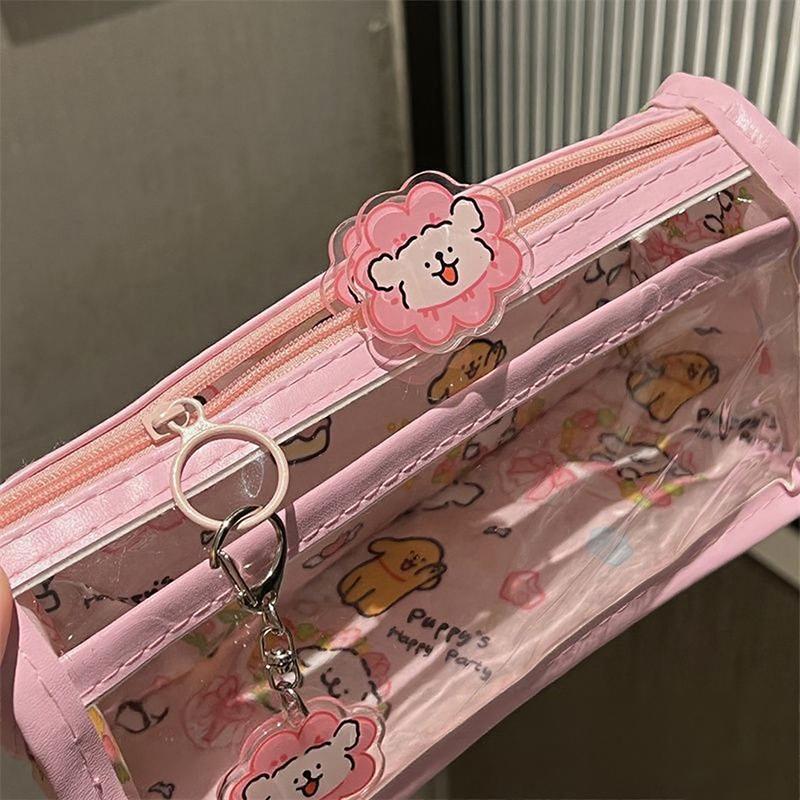 Плавание Линия Щенок Двухслойный Пенал Прозрачный Любовь Ветер Двухслойный Большой вместимости Студенческий Канцелярский Хранение Пенал