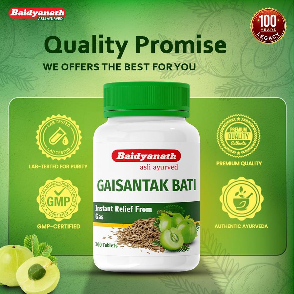 Baidyanath Gaisantak Bati 100 Tablets Pack Of 2 Quick Relief Gas Indigestion Digestive Support