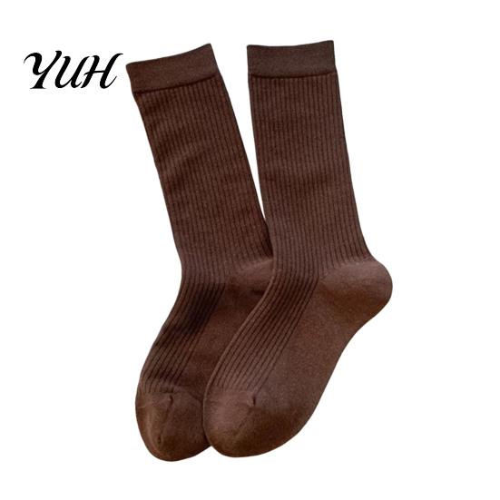 Solid Color Minimalist Socks Women Crew Socks, Ribbed Knit for Autumn Winter, Non Slip Fitness Soft Breathable Stretchy Casual Hosiery Daily Wear High