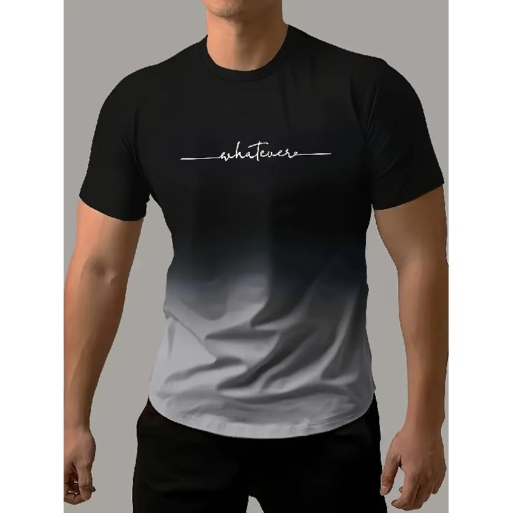 Летняя мужская модная спортивная футболка с градиентным цветом, повседневная эластичная футболка с круглым вырезом