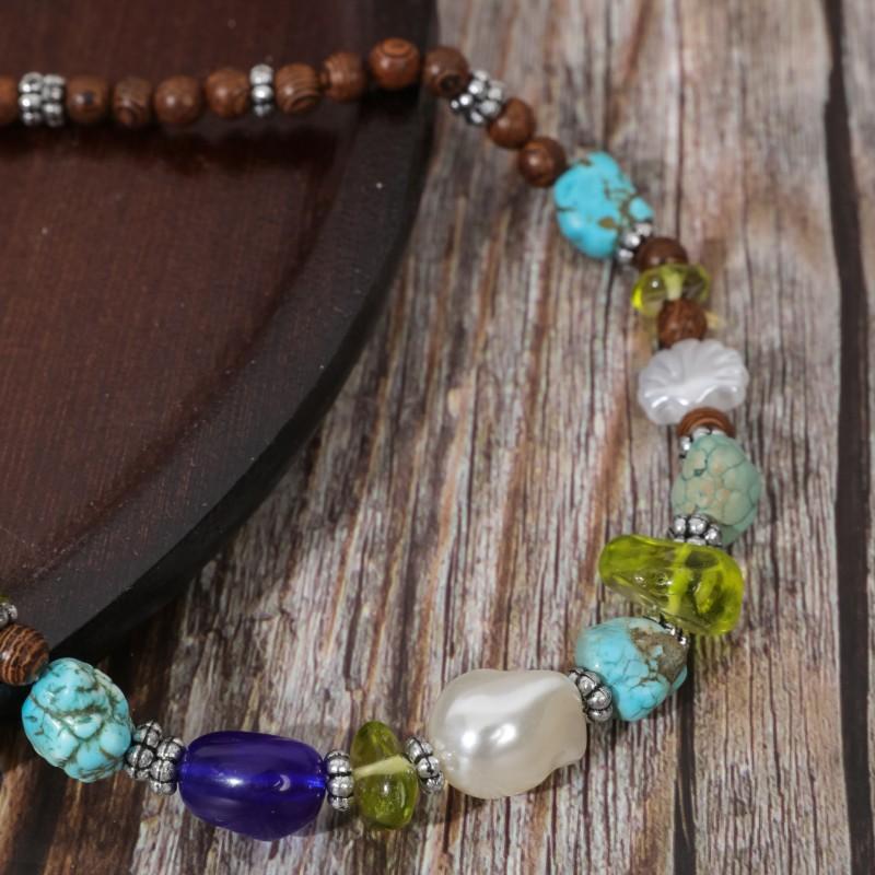 BLINGBAY Женское ожерелье из бисера в стиле бохо, ретро, этническое, бирюзовое, ручная работа, деревянные бусины, нестандартное ожерелье для девочки, подарок на день рождения