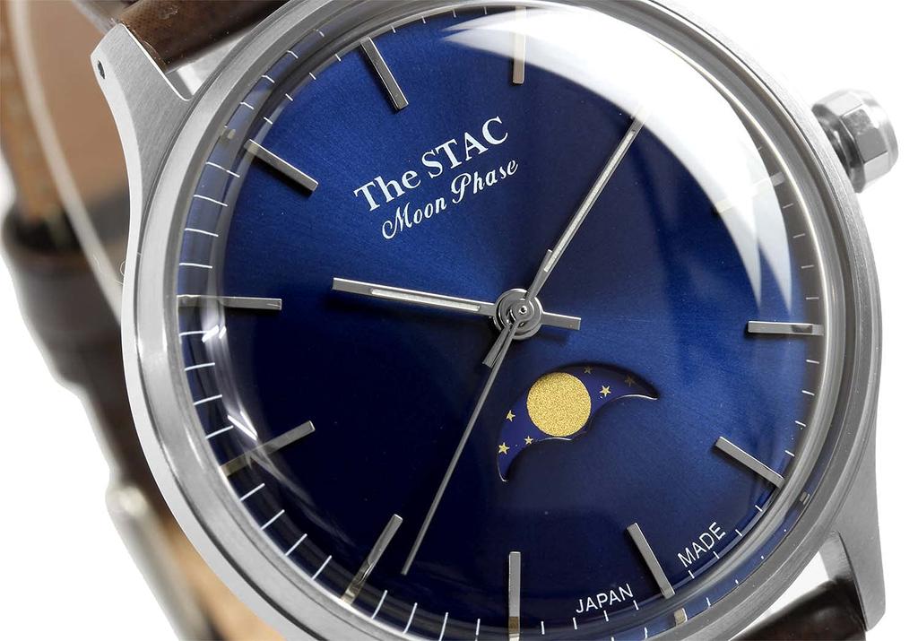 Часы STAC Made in Japan Domestic Watch 36 мм, старинные, ретро, унисекс, с полосой фаз Луны, сине-коричневые, из крокодиловой кожи [The Stack] мужские, женские, ST-MF001