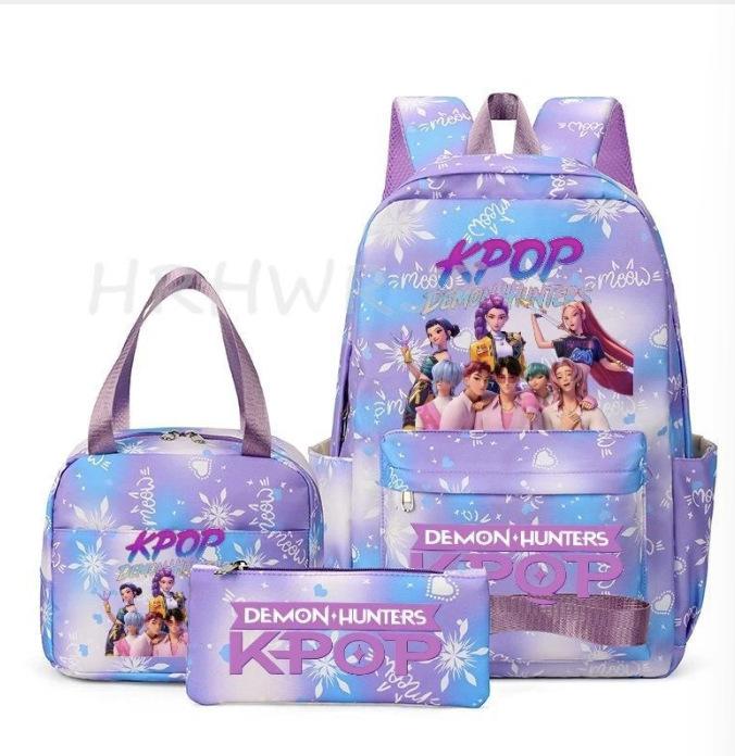 KPOP Нейлоновый набор из 3 предметов Школьный рюкзак для студентов с мультяшным принтом Дизайн с воздушной подушкой