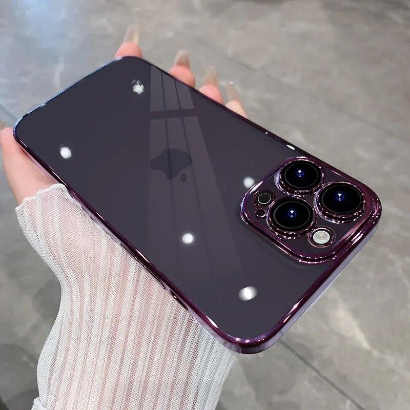 Роскошный прозрачный чехол для телефона с покрытием для IPhone 15 14 11 12 13 14 Pro Max Mini XS X 15 Plus, силиконовая мягкая пленка для объектива из ТПУ, защитная крышка