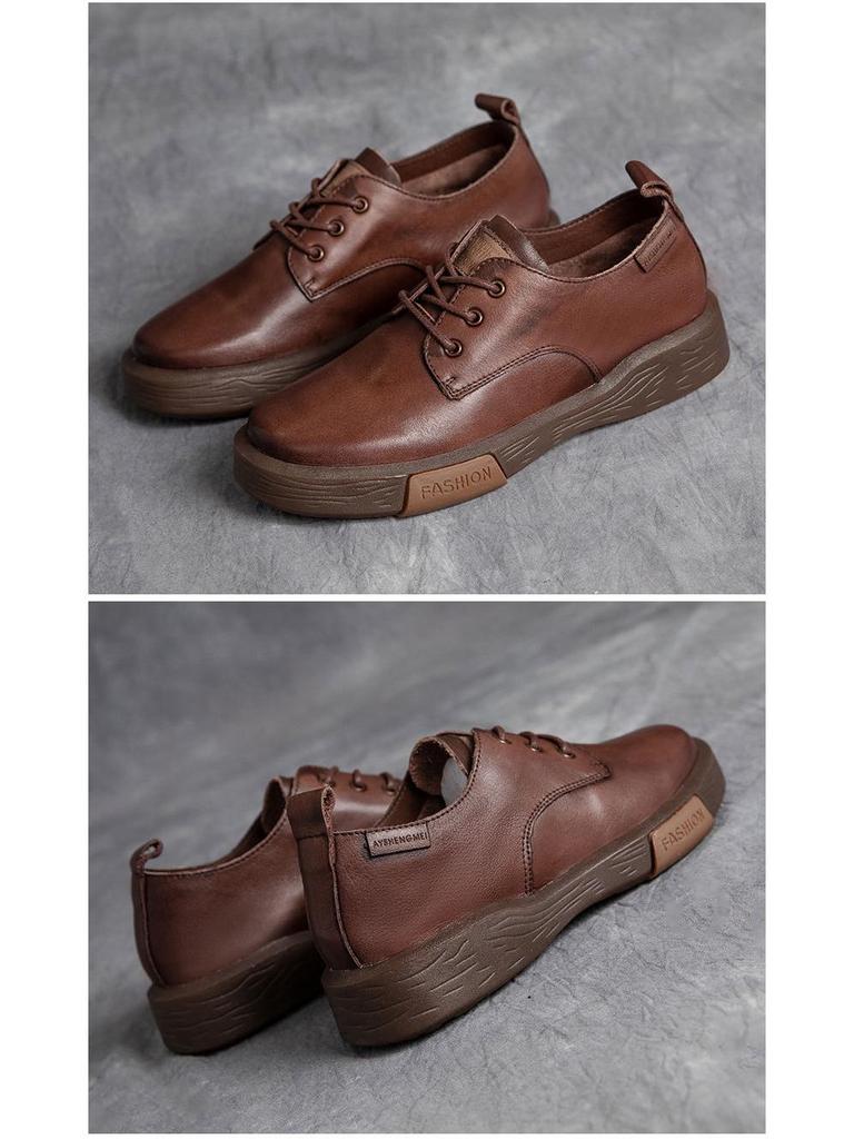 Женские кожаные туфли со шнуровкой и глубоким вырезом - Mori Girl Style