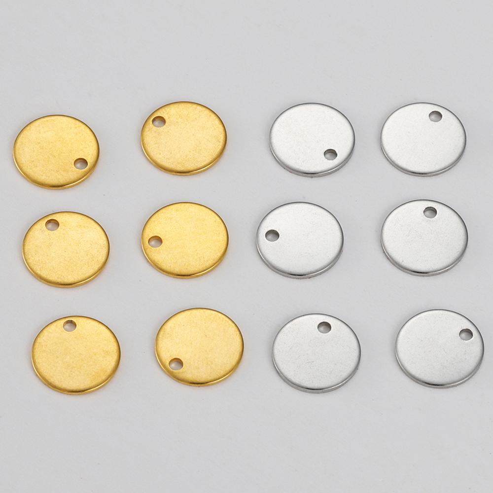 40-100pcs Gold 8-15mm Stainless Steel Blank Stamping Dog Tags Charms Stamping Blank Pendants DIY Bracelet Charm Jewelry Finding