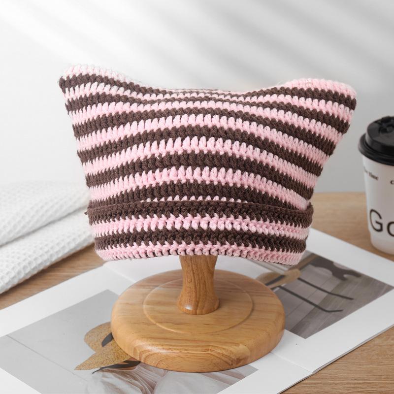 Шапка осенне-зимняя вязаная шерстяная шапка забавная шапка с кошачьими ушками зимняя теплая полосатая шапка дьявола тренд