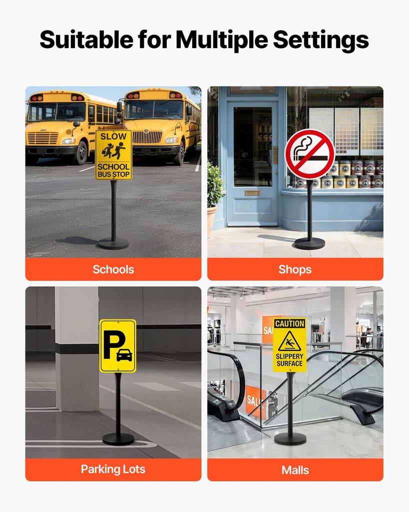 Portable Sign Post, 2-Pack, 1230 mm Tall, Metal Sign Stands with Heavy Duty Cast Iron Base, Multi-Hole Design for Easy Installation, Wind-Resistant,