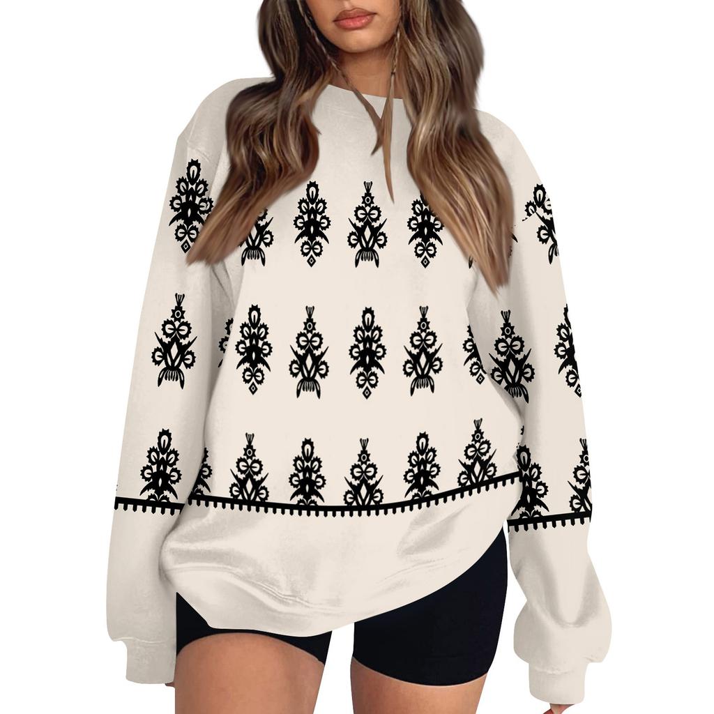 Женские топы Женский свитшот с длинным рукавом Повседневный с круглым вырезом Свободного кроя Пуловер Флисовые топы