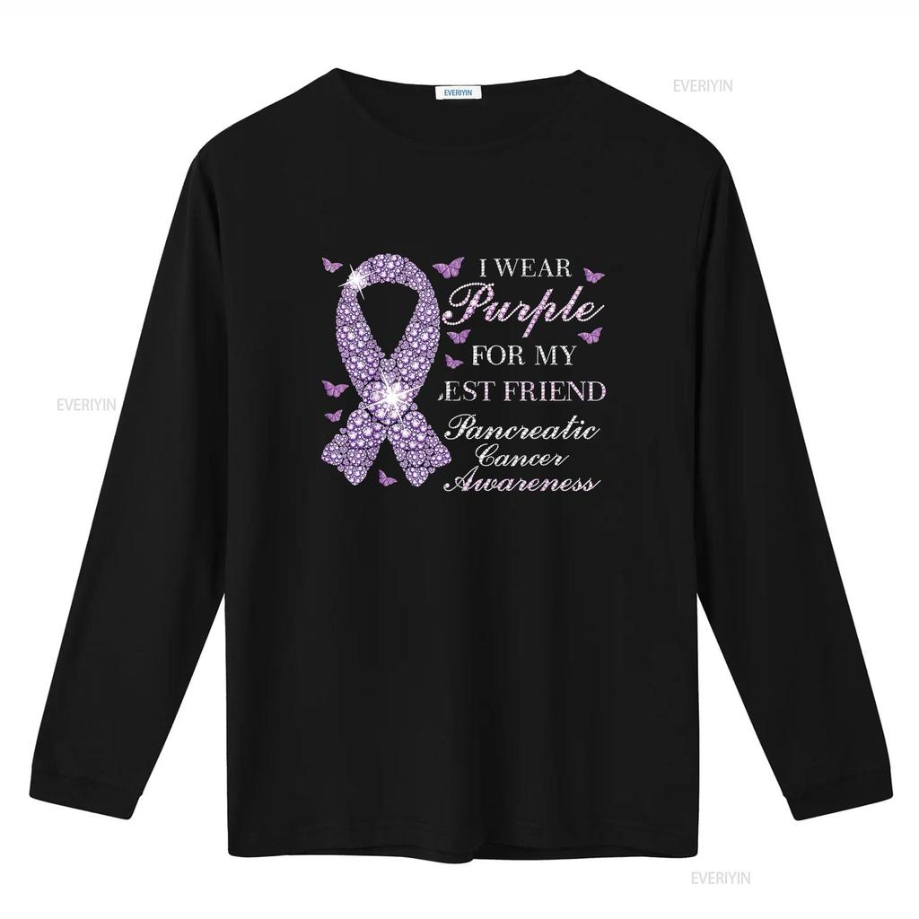 Женская футболка I Wear Purple For My Best Friend Pancreatic Cancer Awareness Черная 2XL Винтажная стирка Уличный стиль Дышащая