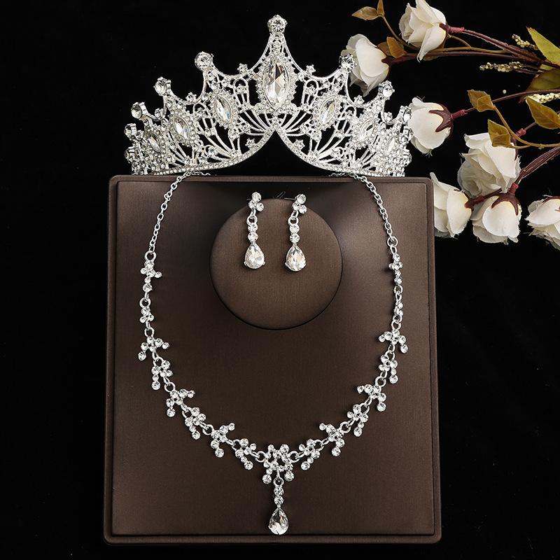 Элегантная розовая хрустальная тиара, корона для женщин, свадебная вечеринка, Корона, ожерелье, серьги, комплекты ювелирных изделий, аксессуары для платья и волос