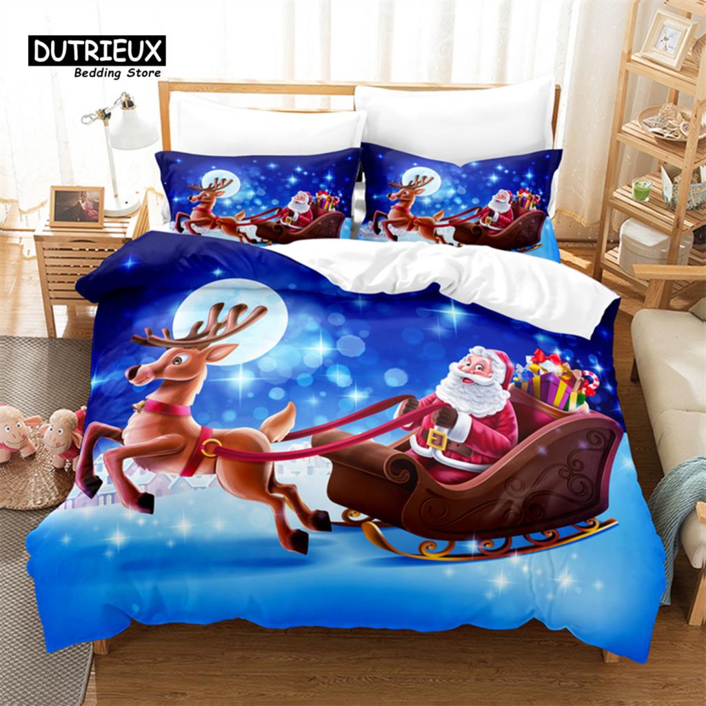 Рождественский комплект постельного белья с изображением Санты, комплект постельного белья с изображением рождественских саней, мягкий, удобный, дышащий, пододеяльник для спальни, гостевой комнаты