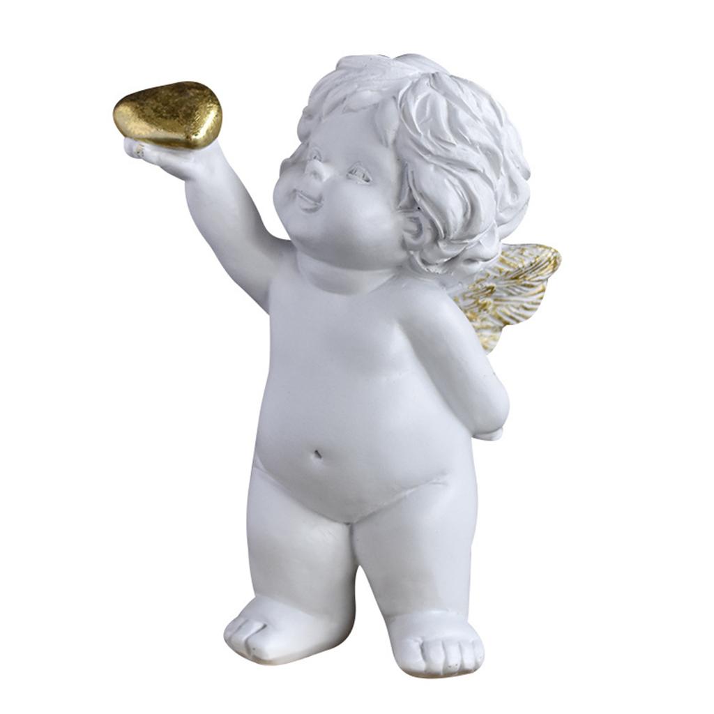Baby Angelic Holding Heart Statue Love Expression Resins Cherub Sculpture Figurine for Home and Office Tabletop Decors