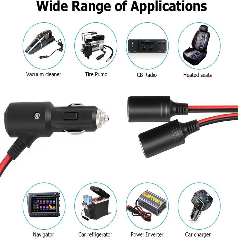 Car Cigarette Lighter Splitter 1 to 3 Car Cigarette Lighter 12V24V Splitter Adapter Cigarette Lighter Extension Cord with Switch