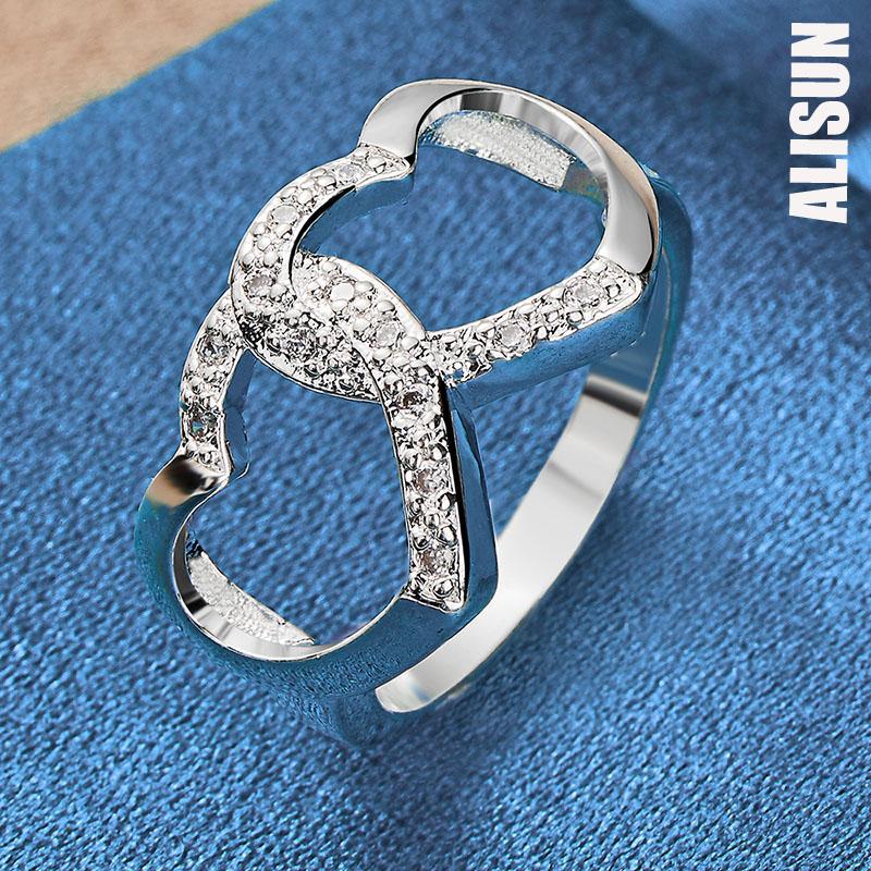 Кольцо с двойным сердцем из стерлингового серебра 925 пробы и цирконием AAA, модные свадебные украшения