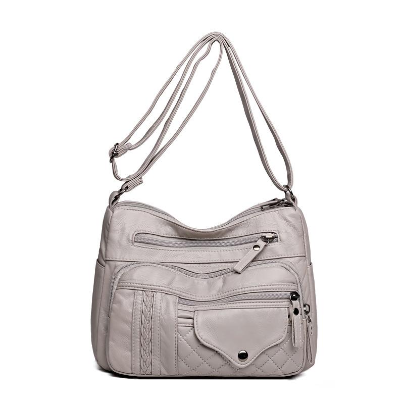 Fashion Retro Trend Four Seasons Soft Leather Multi-layer Multi-pocket Sewing Multi-layer Single Shoulder Oblique Span Women's Bag