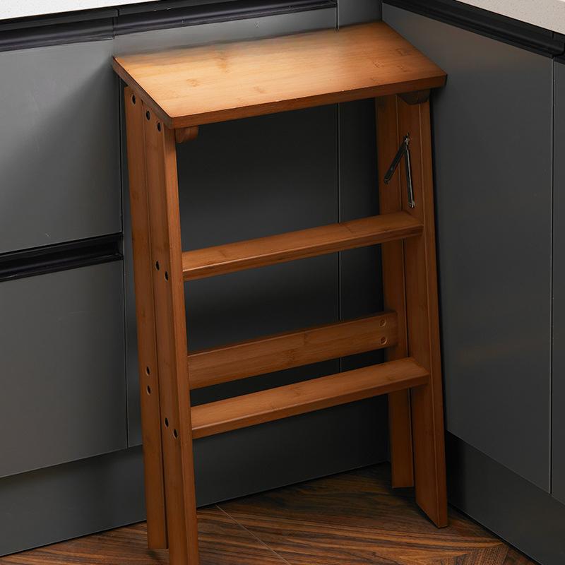 Бытовая складная лестница из цельного дерева, складной стул, утолщенный подъемный деревянный табурет-стремянка (Цвет натурального дерева)