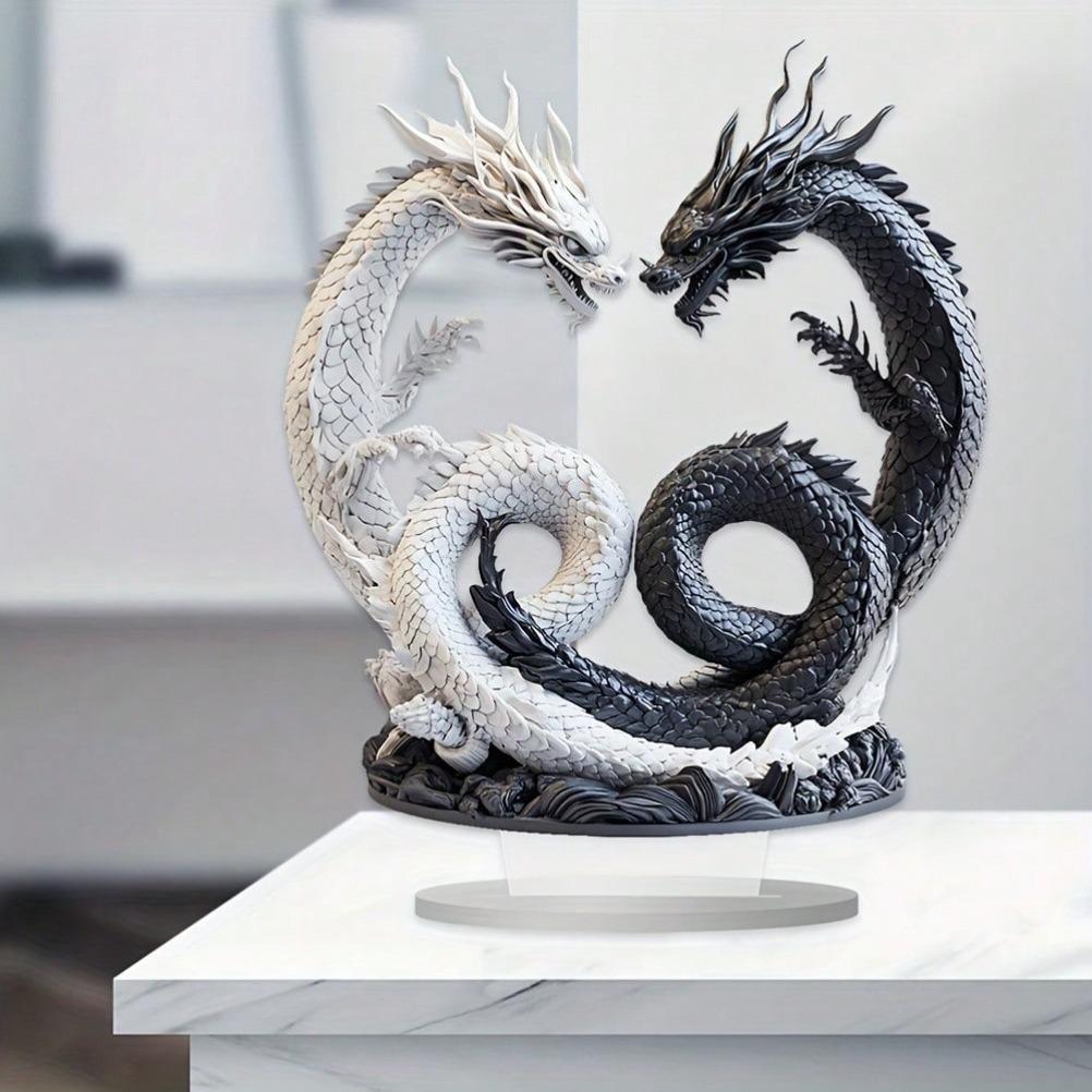 Богемский Инь-Ян Двойной Дракон Акриловый Настольный Декор 9,84" X 8,27" Универсальный Акцент для Офиса Домашний Декор Уникальная Идея для Подарка
