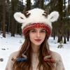 Рождественская шапка с рогами и защитой ушей, двухфункциональный дизайн, ручная работа, праздничная вязаная зимняя шапка, сумка, праздничный декор
