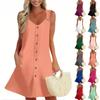 Women's Summer Dress Sleeveless Spring Solid Color Sundress With Pockets