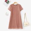Women Summer Casual Hollow Patchwork Loose Short Sleeve Dress
