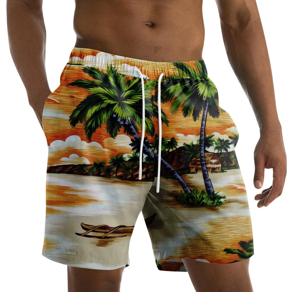 Men's Fashion Printed Strapped Hawaiian Beach Fit Sport Casual Shorts Pants