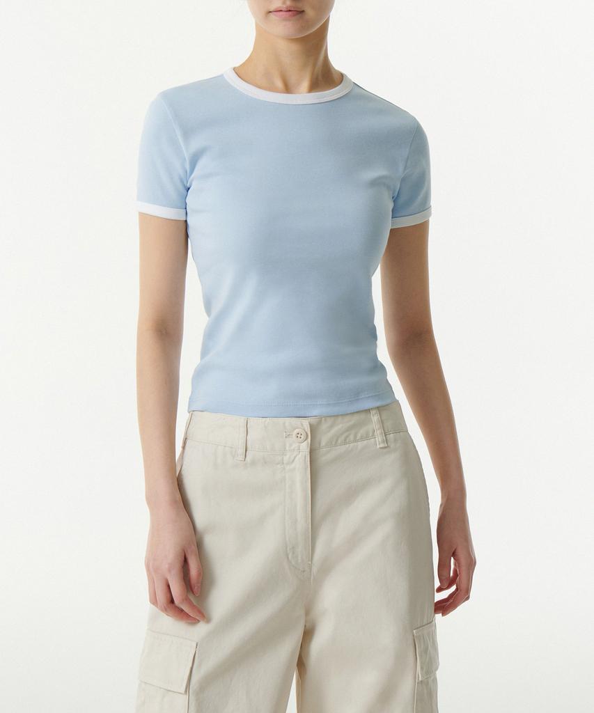 MUSINSA STANDARD WOMAN Women'S Slim Crew Neck Ringer T-Shirt [Sky Blue/White]