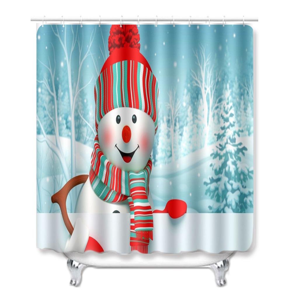 Christmas Waterproof Shower Curtain Four-Piece Floor Mat Combination Bathroom Water-Absorbing Non-Slip Carpet Door Mat Foot Mat