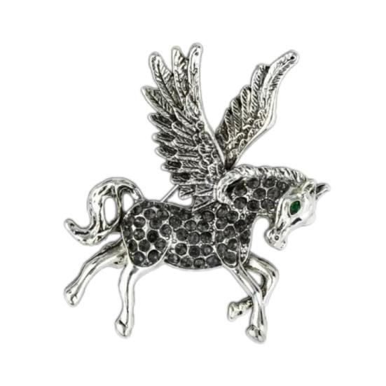 Flying Horse Brooch Rhinestone Winged Horse Lapel Pin Sparkling Retro Horse Brooch Pin Outfit Accessory for Sweaters Hats Coats