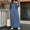 Women Casual Turn Down Collar Long Sleeve Long Shirt Dress