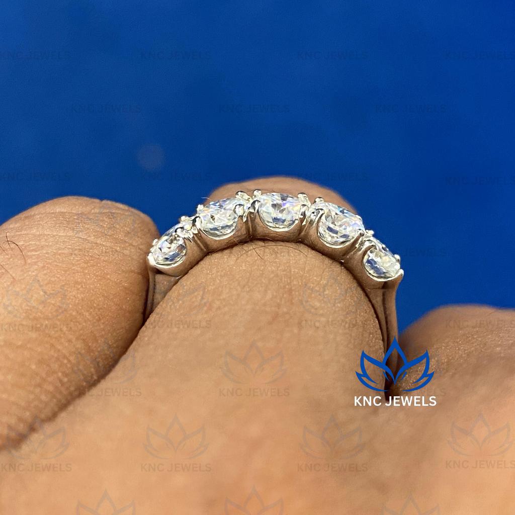 KNC Jewels 1.25ct круглой огранки пять камней муассанит свадебное кольцо вечности серебро 925 пробы