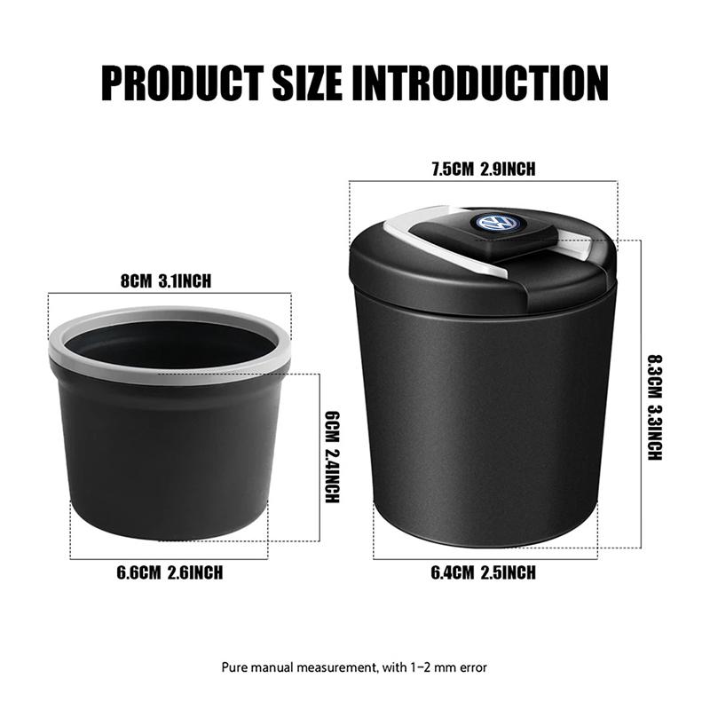 LMN1 1Pcs Car LED Ashtray Garbage Coin Storage Cup Cigar Ash Tray For VW GTI Polo Golf Passat Tiguan Arteon Touareg CC Taigo Caddy Je