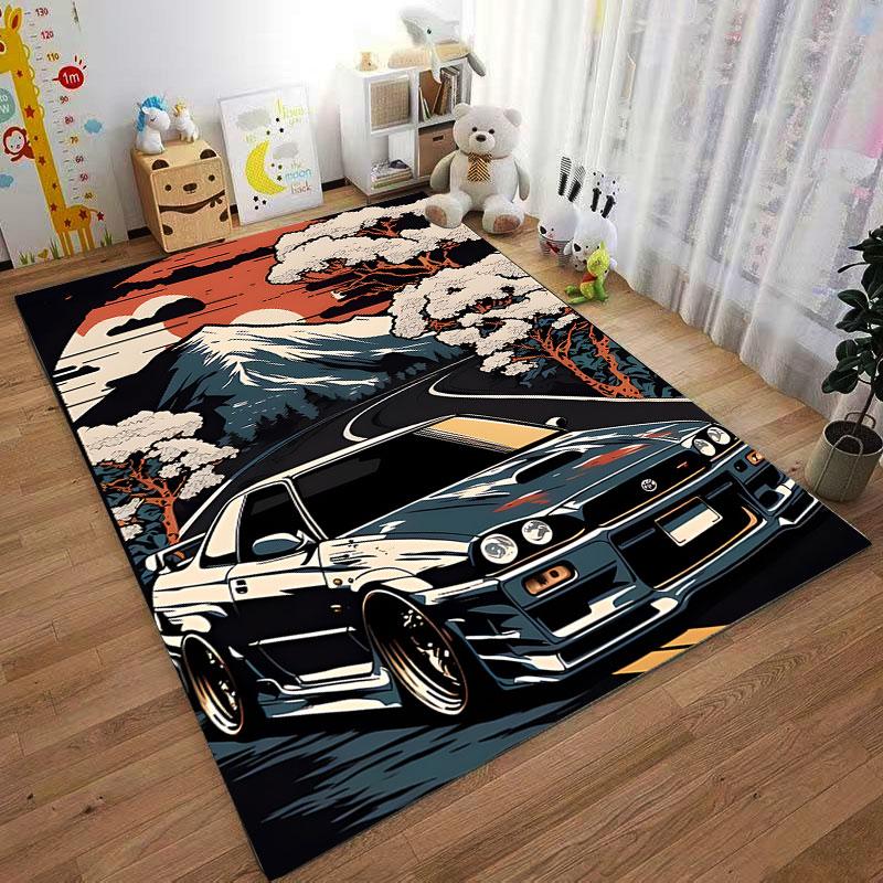 Mountain Road Sports Car Scene suitable as a non-slip mat for the living room or bedroom sofa