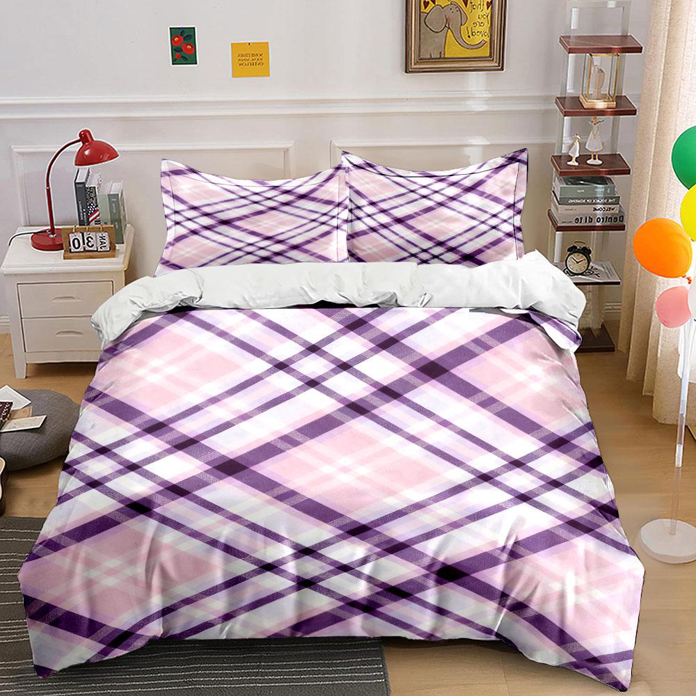 Purple and pink plaid. Bedding sets Duvet cover sets Duvet covers Pillowcases(1 * Duvet Cover 2 * Pillowcases, without duvet insert)