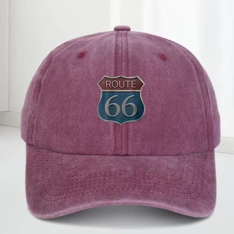 Кепка с принтом Route 66 для активного отдыха и спорта - Дышащая и быстросохнущая - Классическая стираная винтажная кепка