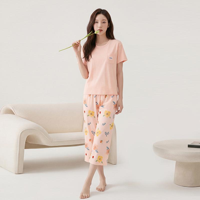 Fenteng [100% pure cotton 7A antibacterial] 26 year spring and summer new short sleeved home suit set women's pajamas
