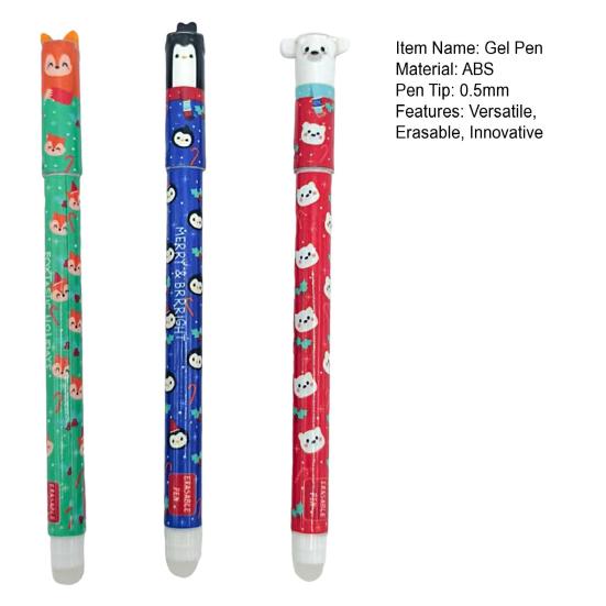 3Pcs Erasable Gel Pens 0.5mm Christmas Themed Pen Quick Drying Smooth Writing Pen for Office Stationary