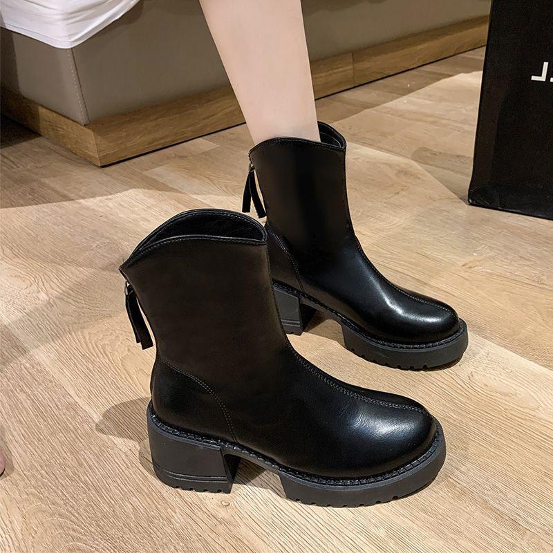 Женские ботинки Мартин в британском стиле, тонкие ботинки, женские осенне-зимние новые ботинки на толстой подошве средней высоты, на толстом каблуке, тонкие короткие ботинки женские