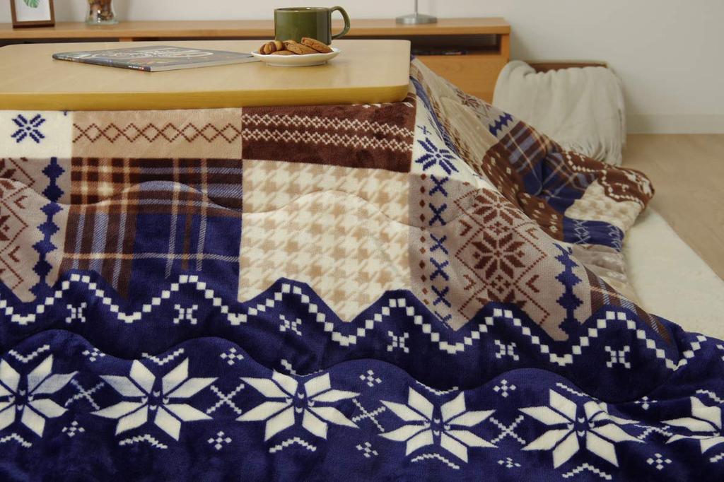 IKEHIKO Kotatsu Futon, Rectangular, Thin, Noche, Navy, Approx. 190 X 240cm, Nordic Style #5545519